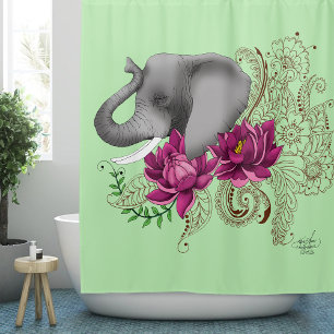 Rideaux De Douche Fleurs de lotus henné éléphant