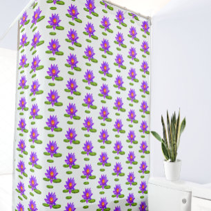 Rideaux De Douche Fleurs de lotus violettes et nénuphars sur fond bl