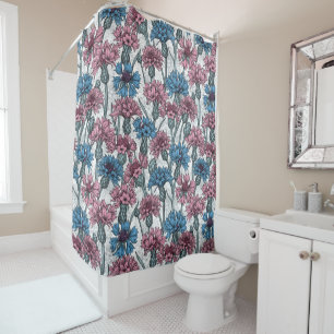 Rideaux De Douche Fleurs de maïs roses et bleues, fleurs sauvages su