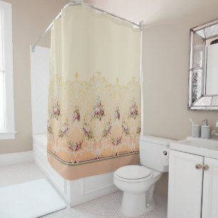 Rideaux De Douche Fleurs de maroon élégantes et Filigree d'or