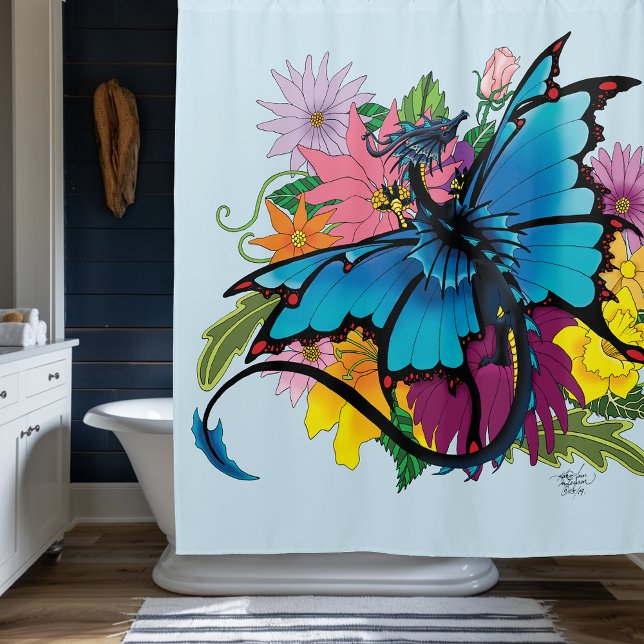 Rideaux De Douche Fleurs de papillon bleu Dragon (Créateur téléchargé)