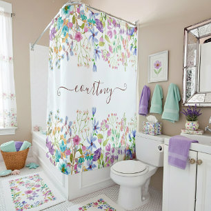 Rideaux De Douche Fleurs de printemps à l'aquarelle personnalisées  