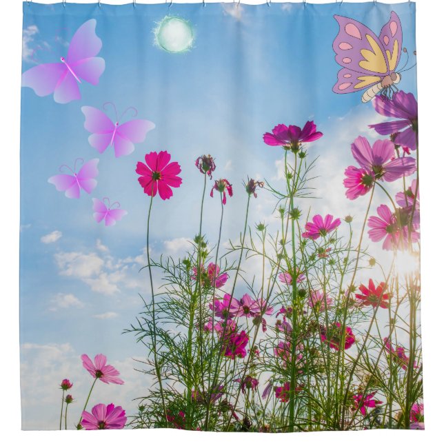 Rideaux De Douche fleurs de printemps et papillon (Devant)