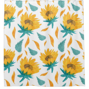 Rideaux De Douche Fleurs de soleil d'aquarelle : Impression botaniqu