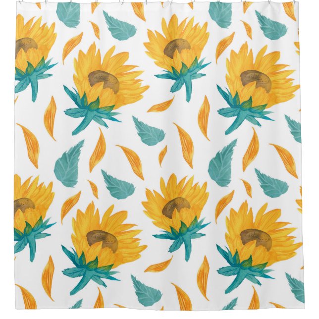 Rideaux De Douche Fleurs de soleil d'aquarelle : Impression botaniqu (Devant)