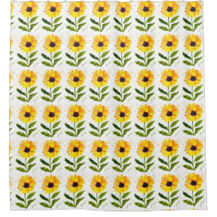 Rideaux De Douche Fleurs de soleil jaunes Brown Rustique Floral aqua
