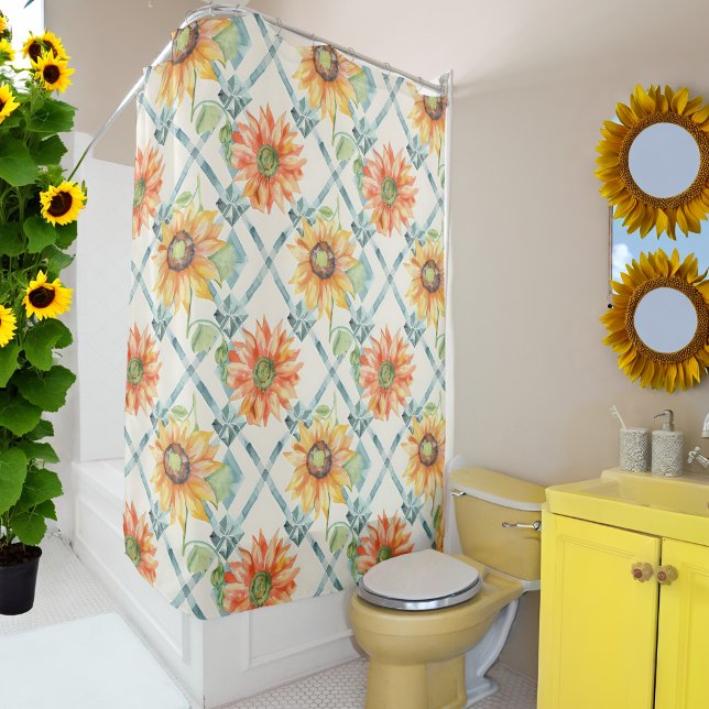 Rideaux De Douche Fleurs de soleil Moderne Aquarelle florale (Créateur téléchargé)