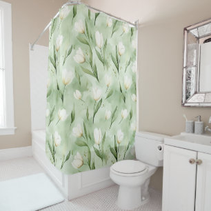 Rideaux De Douche Fleurs de tulipe vertes et blanches pour une baby 