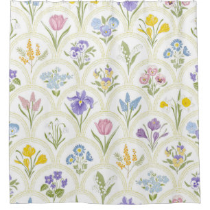 Rideaux De Douche Fleurs de variété du jardin de printemps en médail
