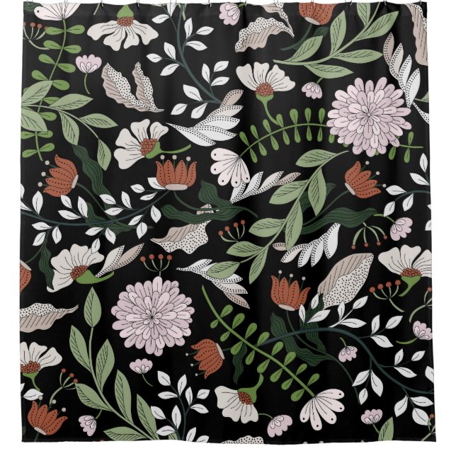 Rideaux De Douche Fleurs d'Engraving Antique Peint à la main (Devant)