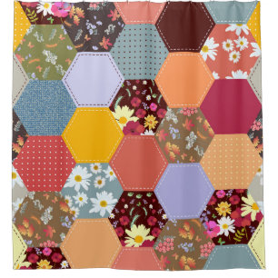 Rideaux De Douche Fleurs d'hexagone colorées Design de revêtement