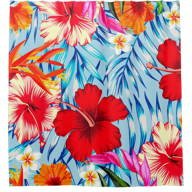 Rideaux De Douche Fleurs d'hibiscus tropical bleu   (Devant)