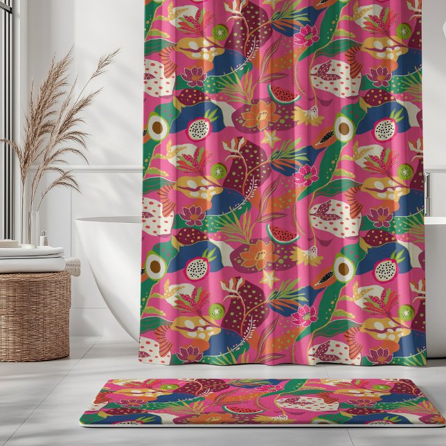 Rideaux De Douche Fleurs d'île et fruits sur fuchsia (Créateur téléchargé)