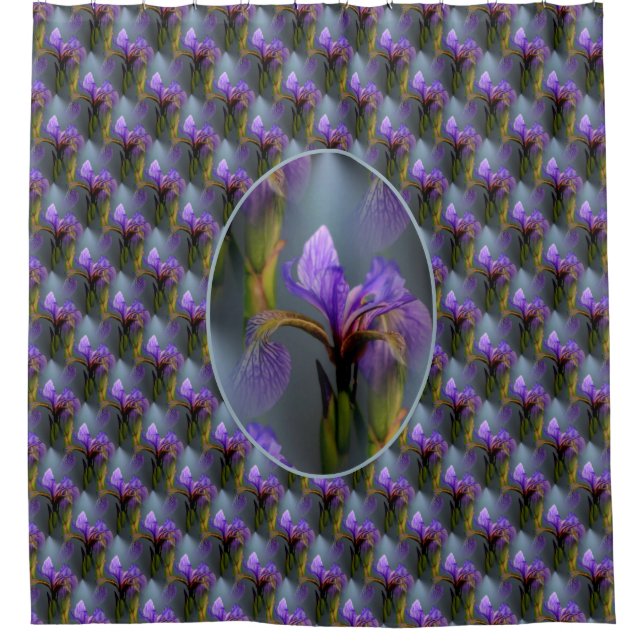 Rideaux De Douche Fleurs d'iris à drapeau bleu violet motif nature  (Devant)