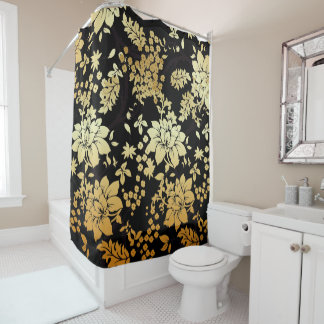 Rideaux De Douche Fleurs d'or orientales en noir