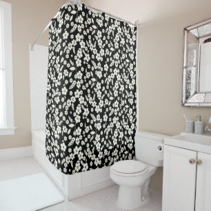 Rideaux De Douche Fleurs en dentelle sur fond noir