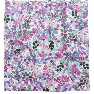 Rideaux De Douche Fleurs et baies pourpres : Aquarelle