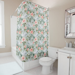 Rideaux De Douche Fleurs et cygnes