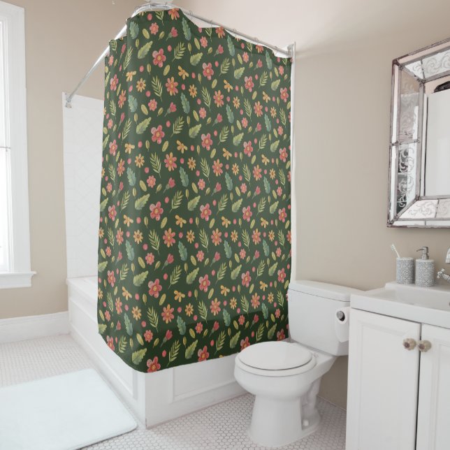 Rideaux De Douche Fleurs et feuilles fantaisistes de la forêt (En situation)