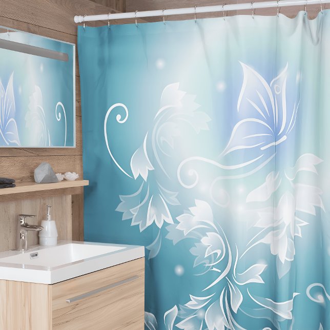 Rideaux De Douche Fleurs et papillon Turquoise (Créateur téléchargé)