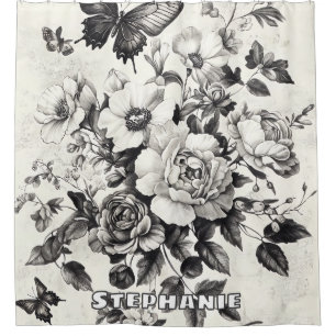 Rideaux De Douche Fleurs et papillons rustiques - Papier vieilli (3)