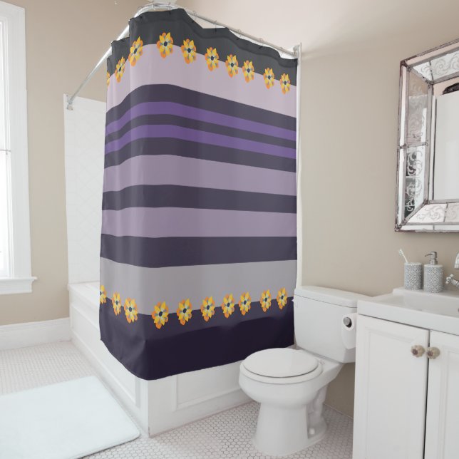 Rideaux De Douche Fleurs et rayures (En situation)