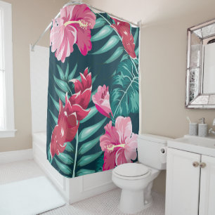 Rideaux De Douche Fleurs exotiques roses
