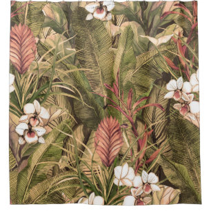 Rideaux De Douche Fleurs Feuilles tropicales Motif aquarelle
