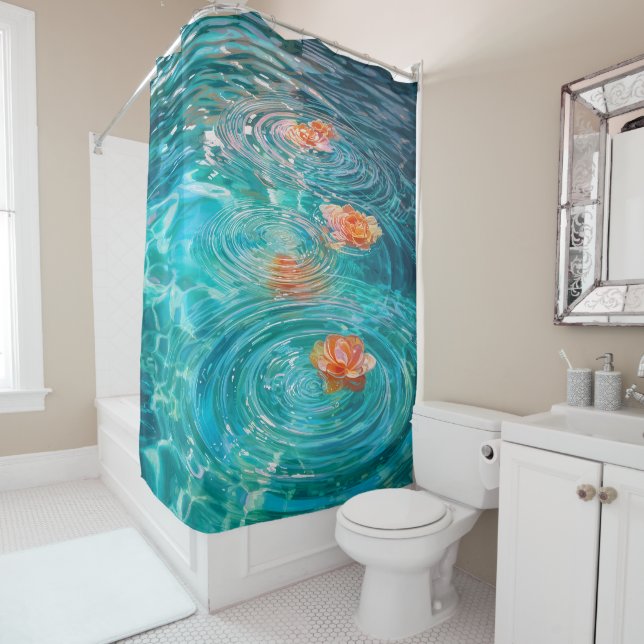 Rideaux De Douche Fleurs Flottant sur l'Eau  (En situation)