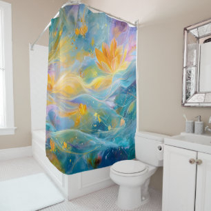 Rideaux De Douche Fleurs flottantes de lotus doré abstrait