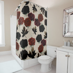 Rideaux De Douche Fleurs foncées grasses rouges et beige noir botani