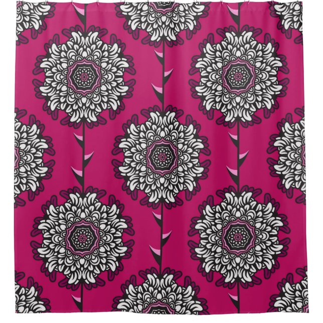 Rideaux De Douche Fleurs Graphiques Florales rose sans joint (Devant)