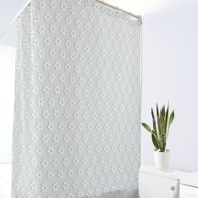 Rideaux De Douche Fleurs gris et blanc modernes sur gris clair (Créateur téléchargé)