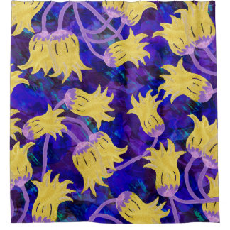 Rideaux De Douche Fleurs jaunes : aquarelle arrière - plan foncée