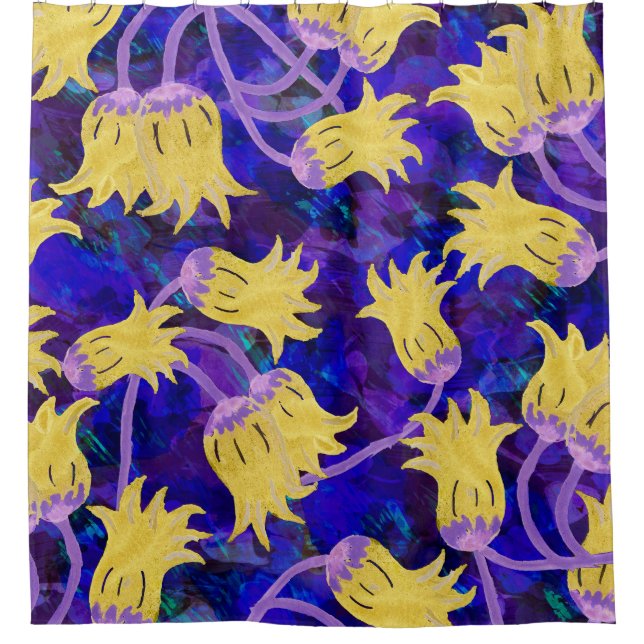 Rideaux De Douche Fleurs jaunes : aquarelle arrière - plan foncée (Devant)