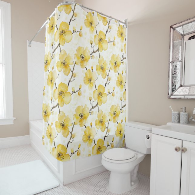 Rideaux De Douche Fleurs jaunes d'or (En situation)