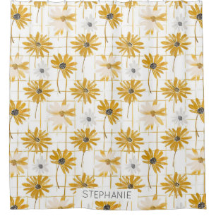 Rideaux De Douche Fleurs jaunes et blanches - Plaid doré déprimé