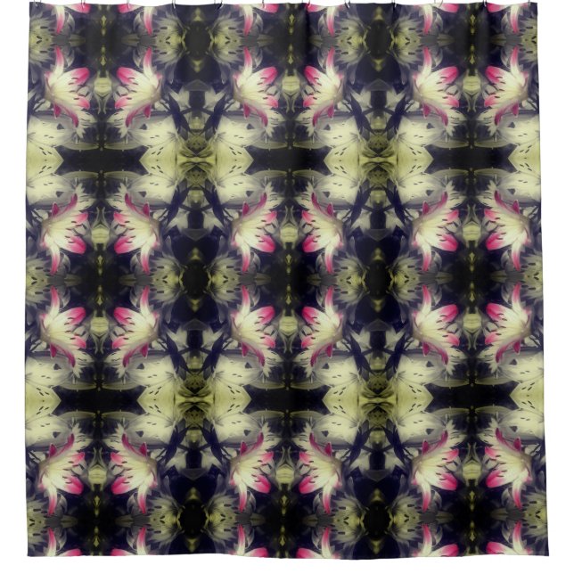 Rideaux De Douche Fleurs Lys Motif partiel noir et blanc (Devant)