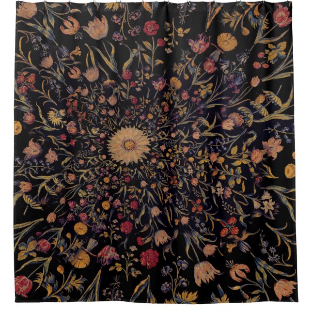 Rideaux De Douche Fleurs médiévales en noir (Devant)