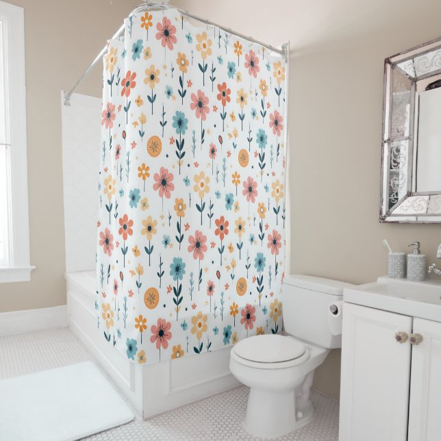 Rideaux De Douche Fleurs mignonnes Motif Floral (En situation)