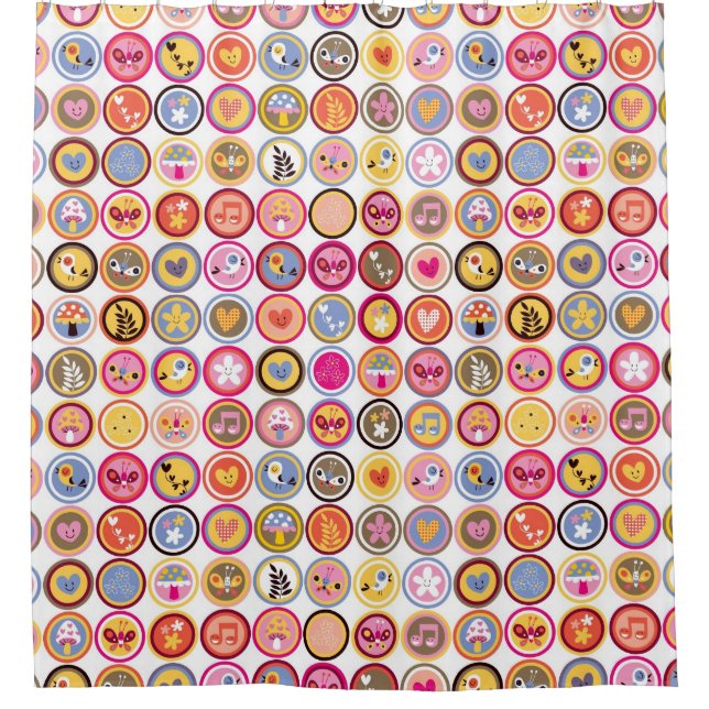 Rideaux De Douche fleurs mignonnes, oiseaux, motif de coeurs (Devant)