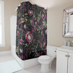 Rideaux De Douche Fleurs Moderne Paillettes Prune Baies Sombre