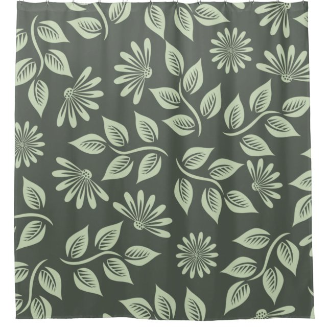 Rideaux De Douche Fleurs motif vert printemps (Devant)