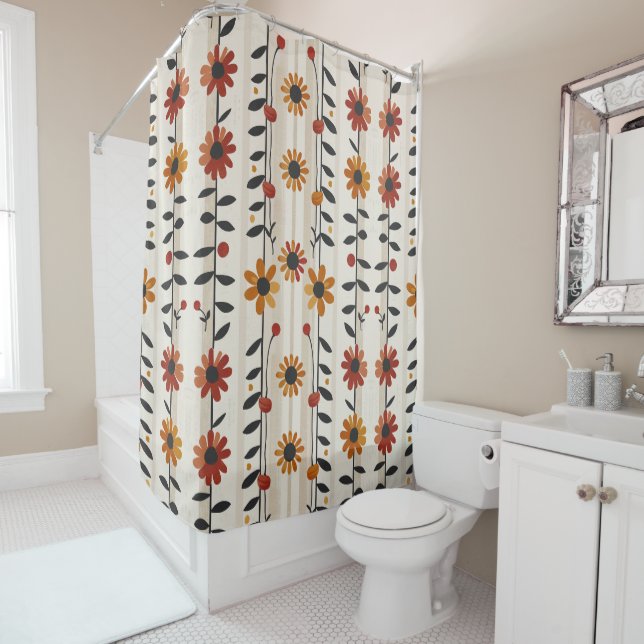 Rideaux De Douche Fleurs neutres Boho (En situation)