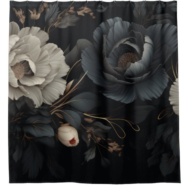 Rideaux De Douche Fleurs noires et blanches (Devant)