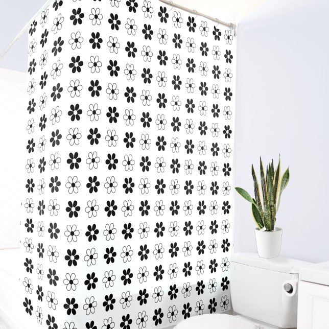 Rideaux De Douche Fleurs noires et blanches modernes en blanc (Créateur téléchargé)