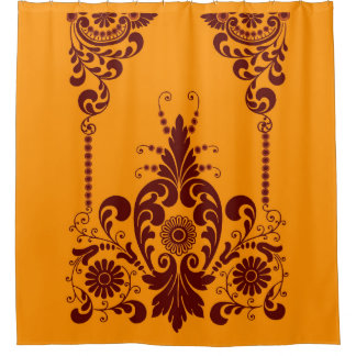 Rideaux De Douche fleurs orange et impression de volutes