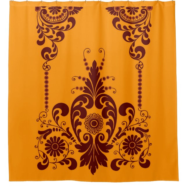 Rideaux De Douche fleurs orange et impression de volutes (Devant)