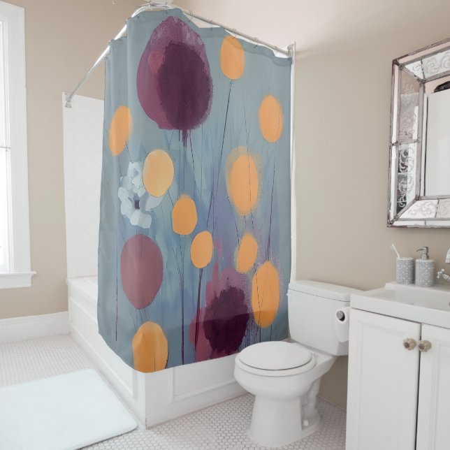 Rideaux De Douche Fleurs orange et rose abstraites (En situation)