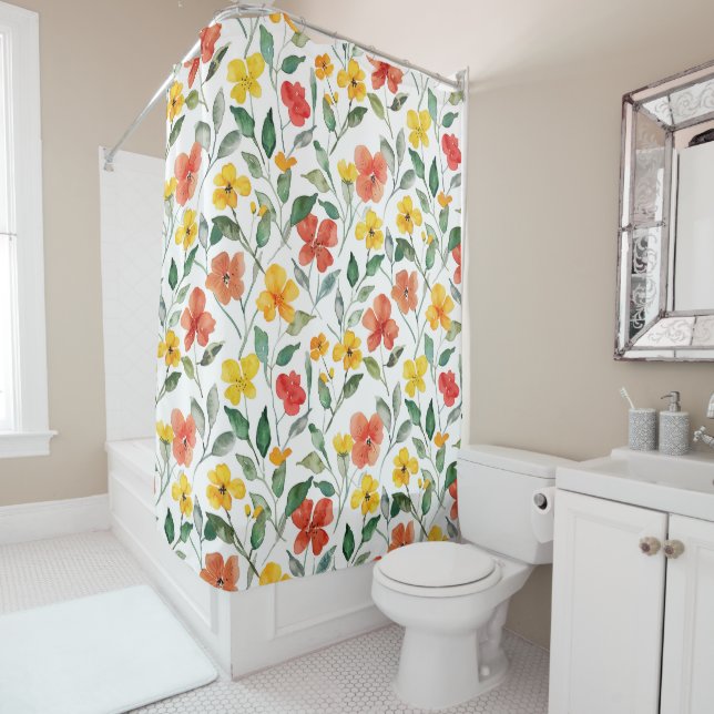 Rideaux De Douche Fleurs orange jaune  (En situation)